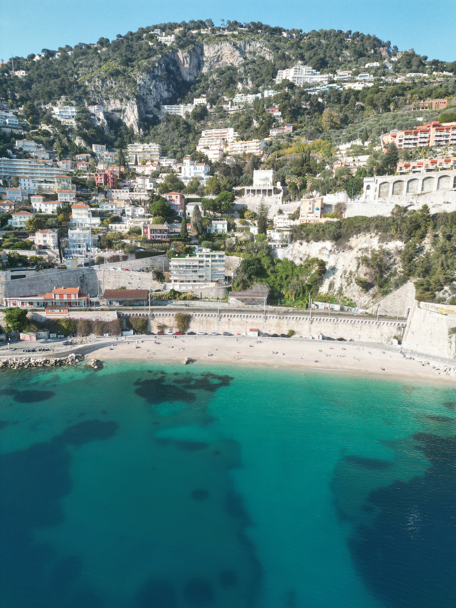 French Riviera beach aerial