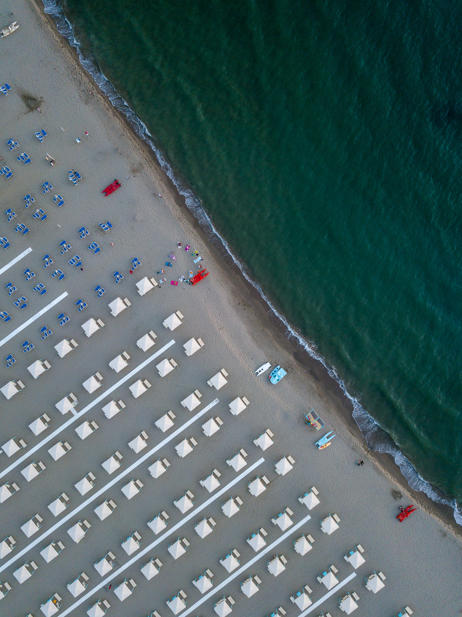 Aerial beach with sun loungers
